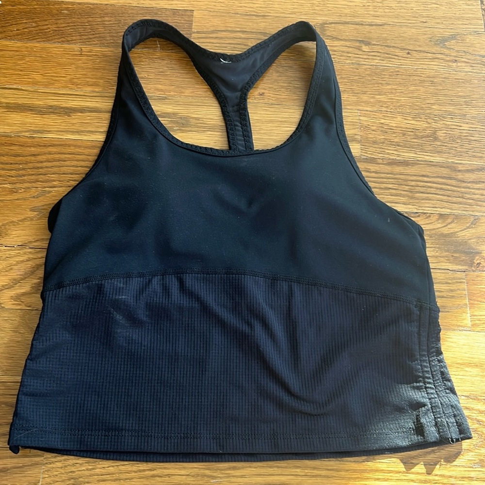 Fabletics tank built in bra black size medium with cinch up sides